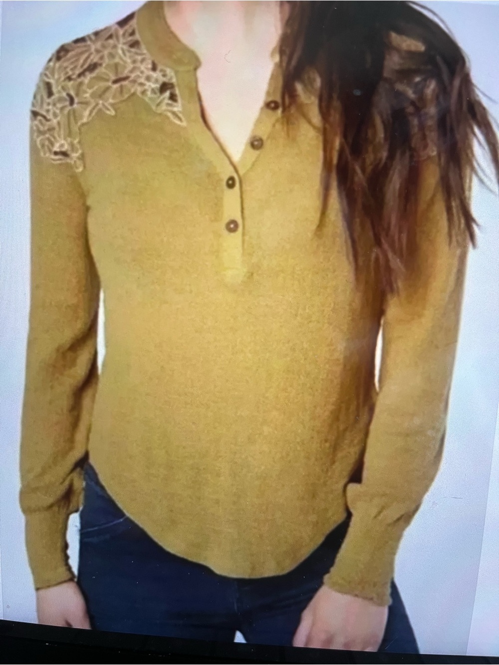 Free People Mustard & Brown Knit Top size M